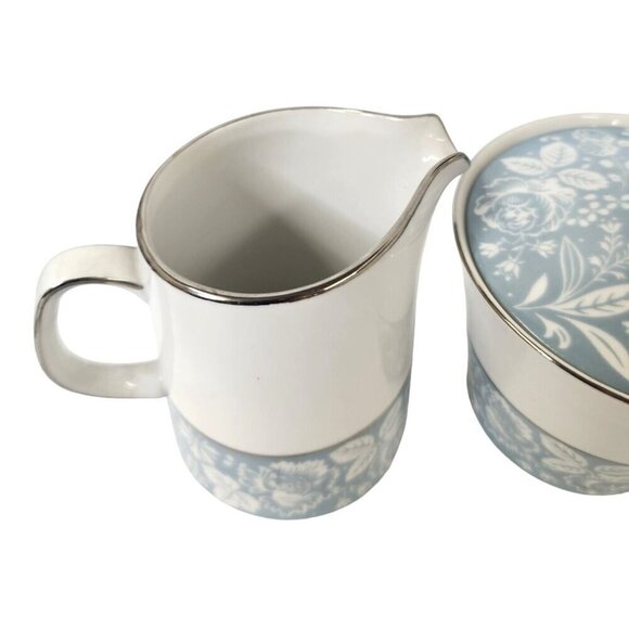 Style House Fine China Creamer and Sugar Bowl with Lid Blue Floral Pattern Damas - Picture 3 of 9